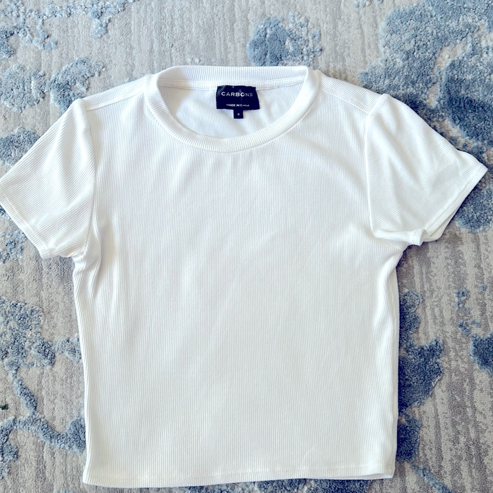 Carbon38 Ribbed White Crop Tee